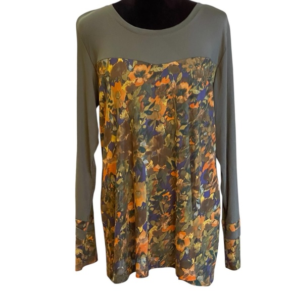 🔥SALE🔥LOGO LAYERS BY LORI GOLDSTEIN SHEER MESH LONG SLEEVE PRINT TOP SZ L - Picture 7 of 12